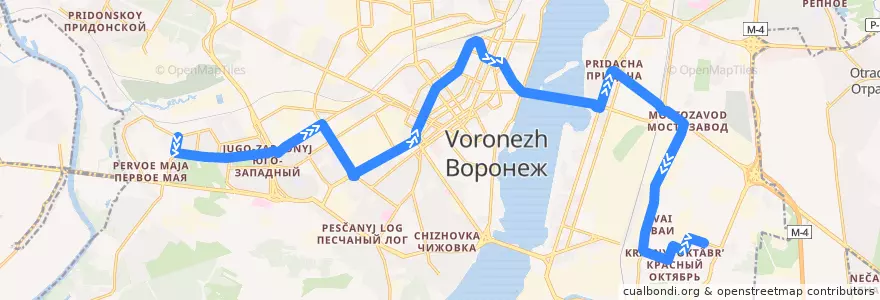 Mapa del recorrido Автобус №6М: Перхоровича - Институт de la línea  en городской округ Воронеж.