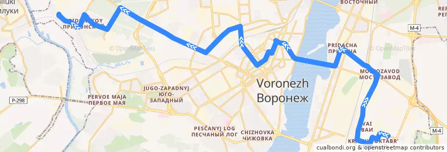 Mapa del recorrido Автобус №8: Бахчеева - Придонской de la línea  en городской округ Воронеж.