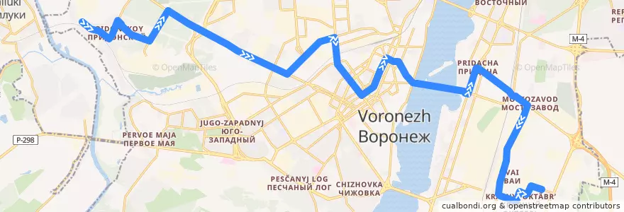 Mapa del recorrido Автобус №8: Придонской - Бахчеева de la línea  en городской округ Воронеж.