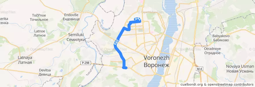 Mapa del recorrido Автобус №15: 17 квартал СЖР - Ю-З рынок de la línea  en городской округ Воронеж.