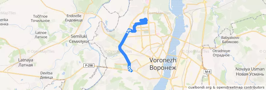 Mapa del recorrido Автобус №15: Ю-З рынок - 17 квартал СЖР de la línea  en городской округ Воронеж.