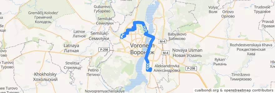 Mapa del recorrido Автобус №16В: Автобаза № 10 - Завод ГОО de la línea  en городской округ Воронеж.
