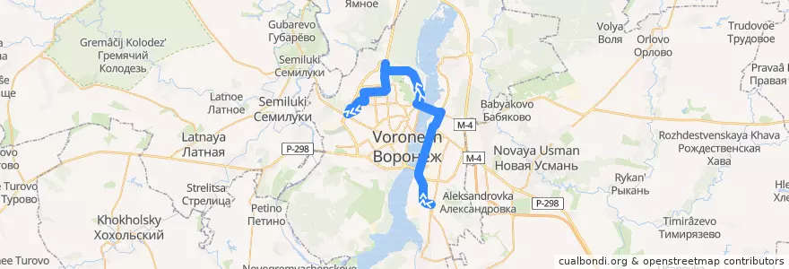 Mapa del recorrido Автобус №16В: Завод ГОО - Автобаза № 10 de la línea  en городской округ Воронеж.