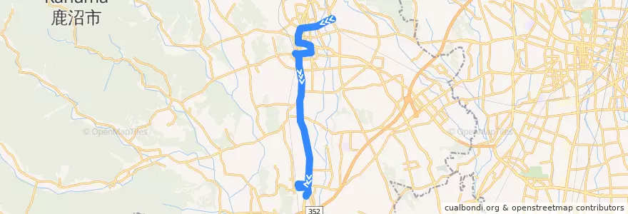 Mapa del recorrido 鹿沼市リーバス南押原線 鹿沼駅⇒楡木車庫 de la línea  en Kanuma.