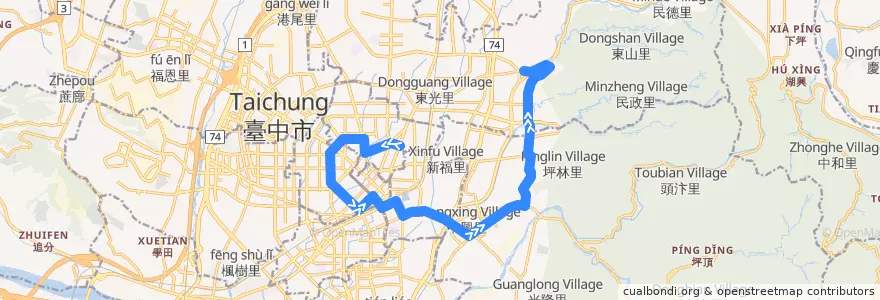 Mapa del recorrido 51路 (往圓山新村_往程) de la línea  en 타이중 시.