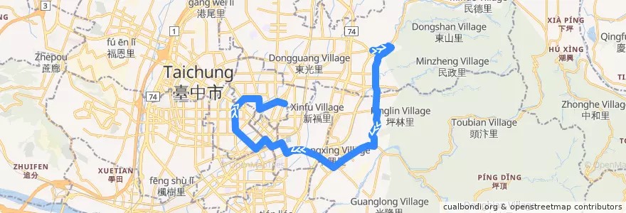 Mapa del recorrido 51路 (往莒光新城_返程) de la línea  en Taichung.