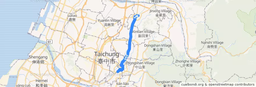 Mapa del recorrido 55路 (往地方法院_返程) de la línea  en Taichung.