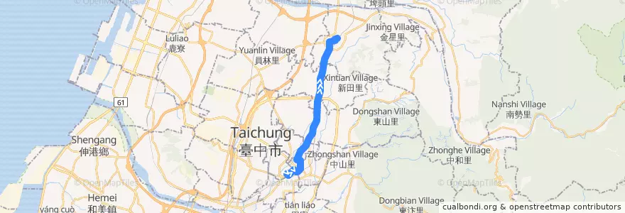 Mapa del recorrido 55路 (往豐原_往程) de la línea  en 臺中市.