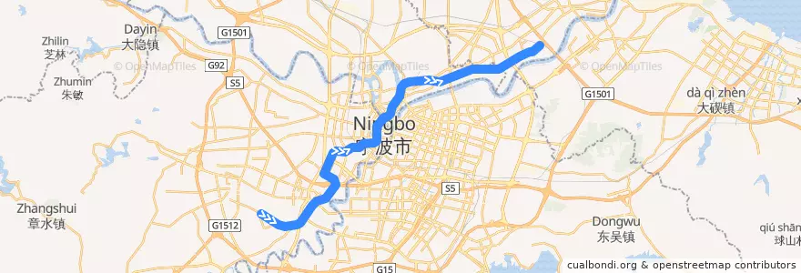 Mapa del recorrido 宁波轨道交通2号线 de la línea  en Нинбо.