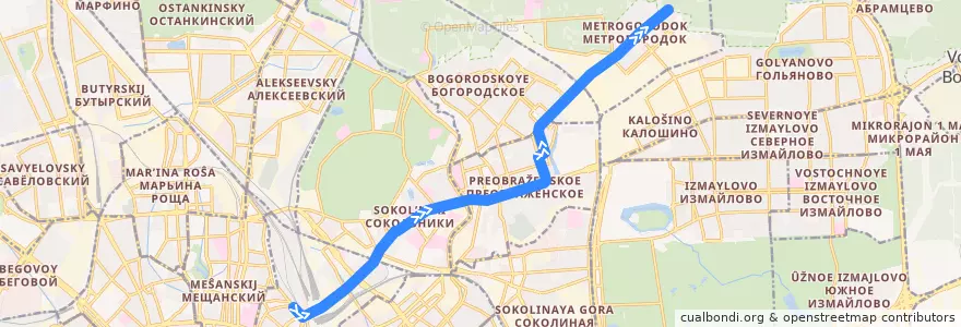 Mapa del recorrido Трамвай 13: Каланчёвская улица => Метрогородок de la línea  en Moscou.