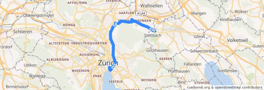 Mapa del recorrido Bus N11: Stettbach → Bellevue de la línea  en Zúrich.