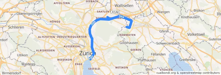 Mapa del recorrido Bus N11: Bellevue → Stettbach de la línea  en Zürich.