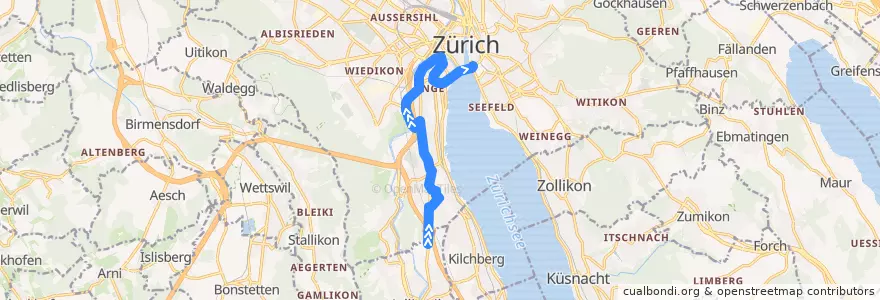 Mapa del recorrido Bus N12: Wollishofen → Bellevue de la línea  en Zürich.