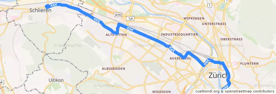 Mapa del recorrido Bus N2: Bellevue → Schlieren de la línea  en زوریخ.
