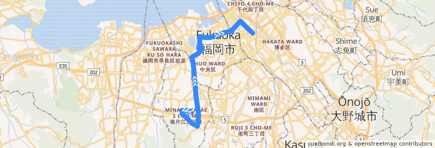 Mapa del recorrido 油山線 片江営業所⇒博多駅三井ビル de la línea  en 福岡市.