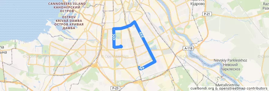 Mapa del recorrido Трамвай № 45: станция метро «Купчино» => проспект Юрия Гагарина de la línea  en سانت بطرسبرغ.