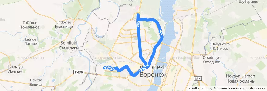 Mapa del recorrido Автобус №33К: Перхоровича - Военный городок - Перхоровича de la línea  en городской округ Воронеж.