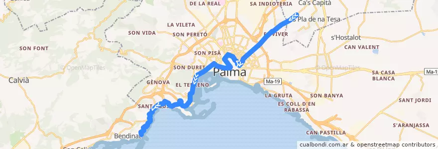Mapa del recorrido Bus 3: Es Pont d'Inca → Illetes de la línea  en Balearic Islands.