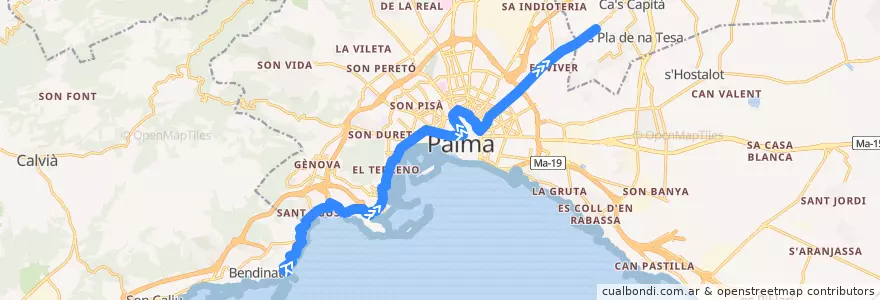 Mapa del recorrido Bus 3: Illetes → Es Pont d'Inca de la línea  en جزر البليار.