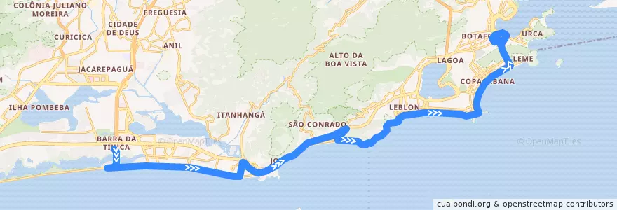 Mapa del recorrido Ônibus 552 - Alvorada → Rio Sul de la línea  en 里约热内卢.