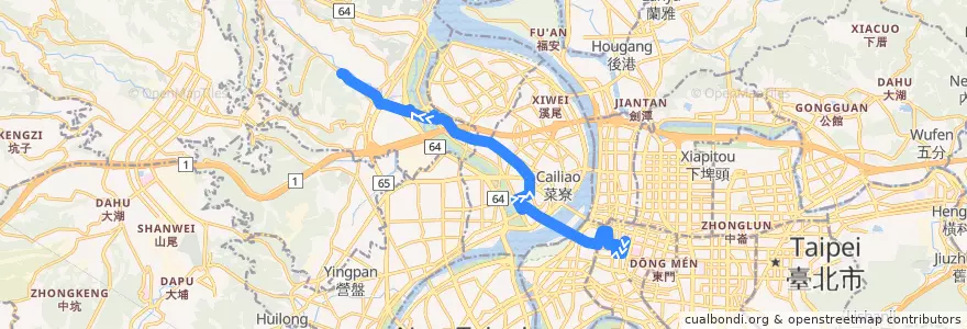 Mapa del recorrido 新北市 640 捷運台大醫院站-五股 (返程) de la línea  en تايبيه الجديدة.