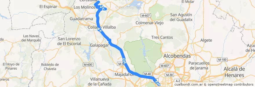 Mapa del recorrido Bus 691 por Montellano: Madrid (Moncloa) → Navacerrada de la línea  en بخش خودمختار مادرید.