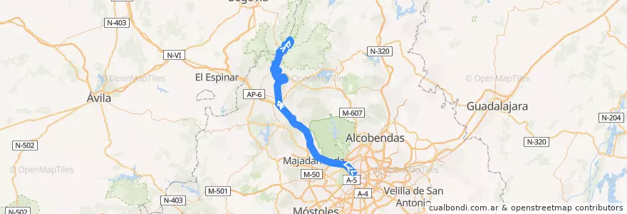 Mapa del recorrido Bus 691: Madrid (Moncloa) → Navacerrada → Valdesquí de la línea  en Comunidad de Madrid.