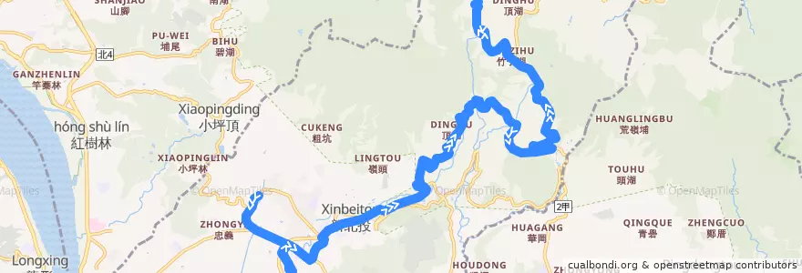 Mapa del recorrido 臺北市 小9 (S9) 台灣好行北投竹子湖線(往程) de la línea  en 北投區.
