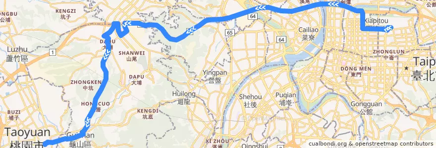 Mapa del recorrido 5116 桃園-松山機場 (經臺北長庚醫院) (返程) de la línea  en 타이완.