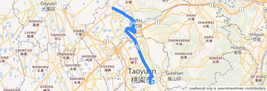 Mapa del recorrido 航空城捷運線先導公車GR 桃園-好市多 (往程) de la línea  en Taoyuan.