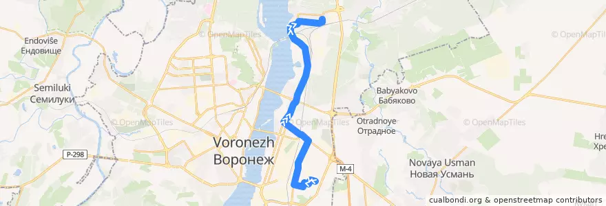 Mapa del recorrido Автобус №43: Институт — Отрожка de la línea  en городской округ Воронеж.