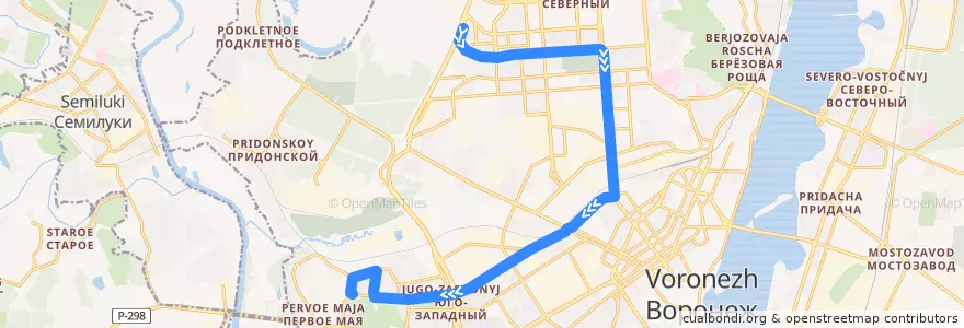 Mapa del recorrido Автобус №57В: Антонова-Овсеенко — Перхоровича de la línea  en городской округ Воронеж.