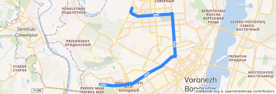 Mapa del recorrido Автобус №57В: Перхоровича — Антонова-Овсеенко de la línea  en городской округ Воронеж.