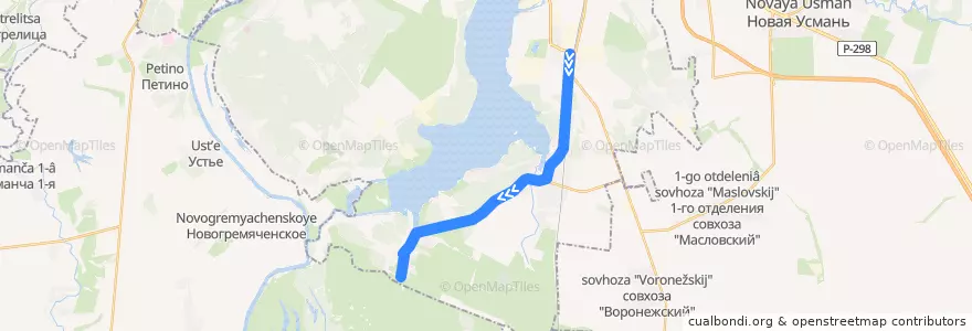 Mapa del recorrido Автобус №59АC: Машмет — Масловка — Сем. Выселки de la línea  en городской округ Воронеж.