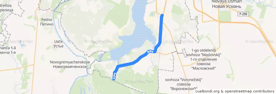 Mapa del recorrido Автобус №59АC: Сем. Выселки — Масловка — Машмет de la línea  en городской округ Воронеж.