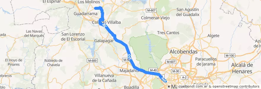 Mapa del recorrido Bus 683: Madrid (Moncloa) → Collado Mediano de la línea  en بخش خودمختار مادرید.
