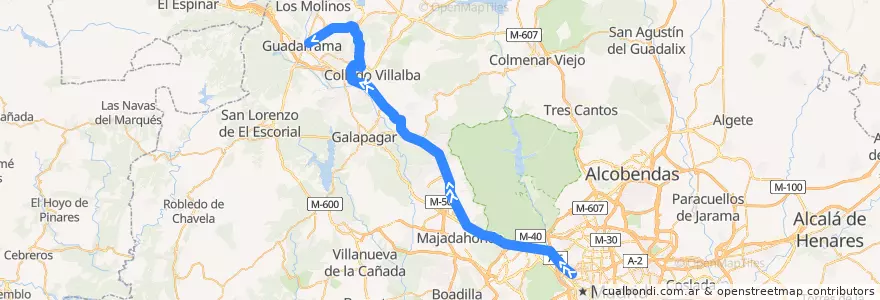 Mapa del recorrido Bus 683: Madrid (Moncloa) → Collado Mediano → Urb. La Llama de la línea  en بخش خودمختار مادرید.