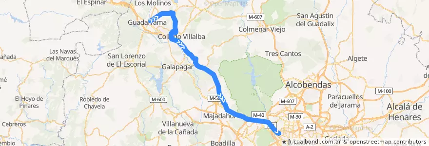Mapa del recorrido Bus 683: Urb. La Llama → Collado Mediano → Madrid (Moncloa) de la línea  en Autonome Gemeinschaft Madrid.