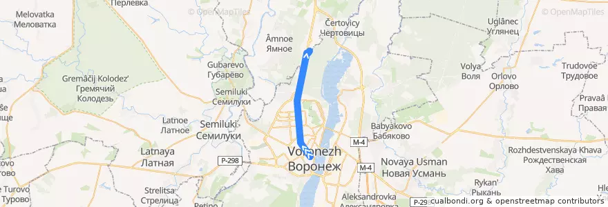 Mapa del recorrido Автобус №64: ВГУ — Сити-парк Град de la línea  en городской округ Воронеж.
