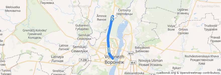 Mapa del recorrido Автобус №64: Сити-парк Град — ВГУ de la línea  en Oblast Woronesch.