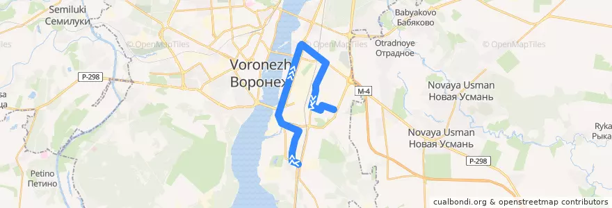 Mapa del recorrido Автобус №65: Машмет - Иркутская улица de la línea  en городской округ Воронеж.
