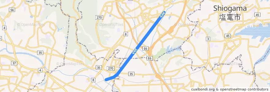 Mapa del recorrido JR東北本線利府支線(上り) de la línea  en 宮城県.
