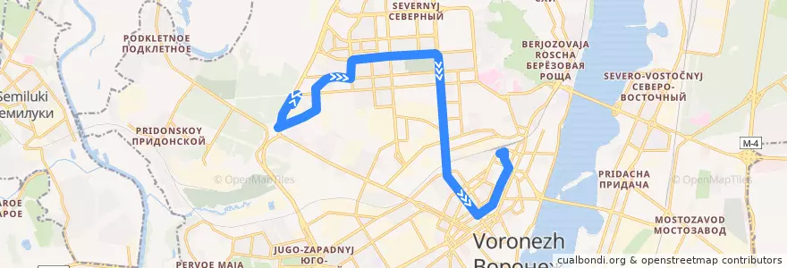 Mapa del recorrido Автобус №67А: ВРТТЗ — Автовокзал — Ж/д Вокзал de la línea  en городской округ Воронеж.