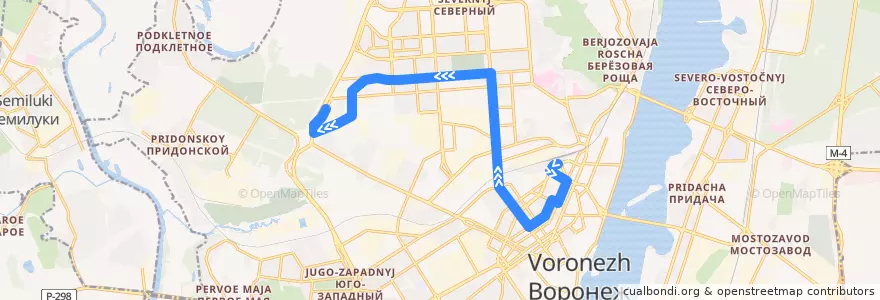 Mapa del recorrido Автобус №67А: Ж/д Вокзал — Автовокзал — ВРТТЗ de la línea  en городской округ Воронеж.
