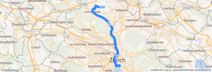 Mapa del recorrido Bus N1: Waidhof → Bellevue de la línea  en Zürich.