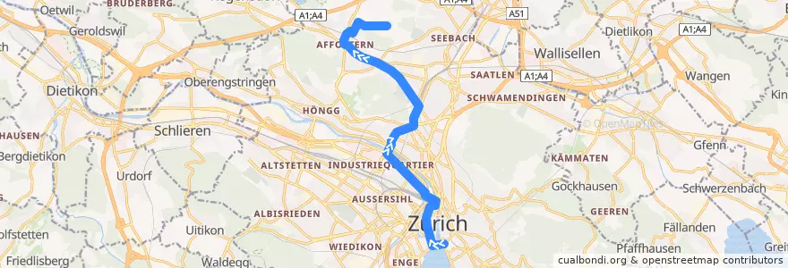 Mapa del recorrido Bus N1: Bellevue → Waidhof de la línea  en Zürich.