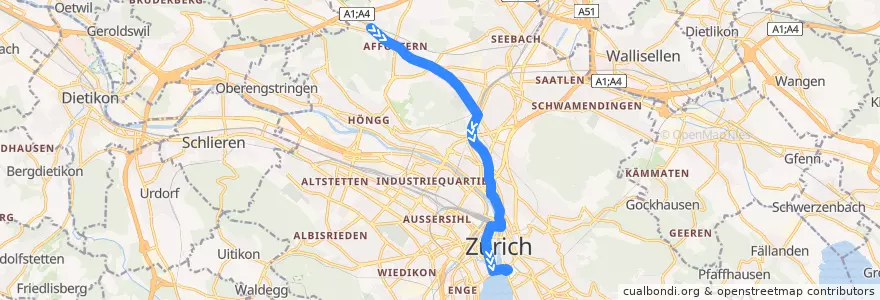 Mapa del recorrido Bus N1: Hungerbergstrasse → Bellevue de la línea  en Zürich.