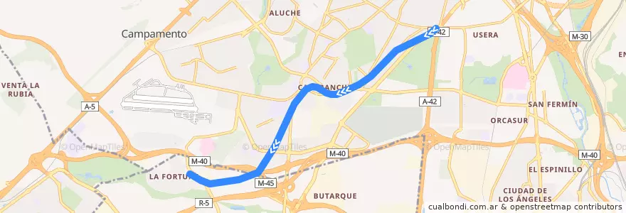 Mapa del recorrido Línea 11: Plaza Elíptica-La Fortuna de la línea  en Área metropolitana de Madrid y Corredor del Henares.