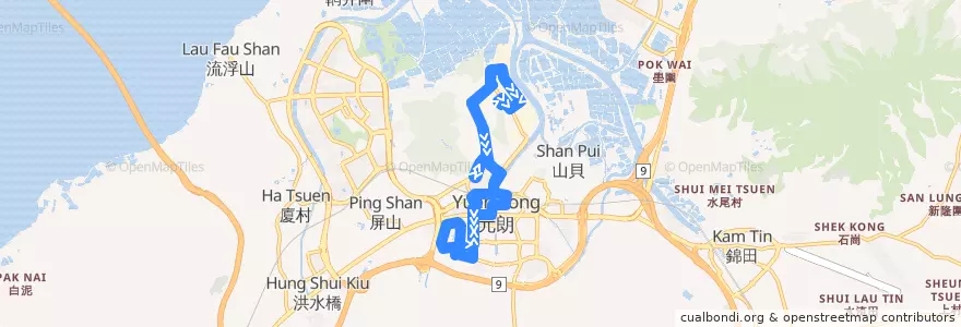 Mapa del recorrido 港鐵巴士K68綫 MTR Bus K68 (元朗工業邨 Yuen Long Industrial Estate ↺ 元朗公園 Yuen Long Park) de la línea  en 元朗區.