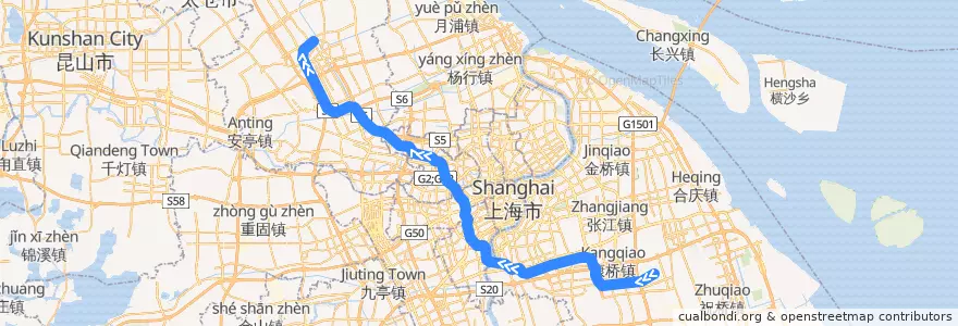 Mapa del recorrido Metro 11号线: 迪士尼 → 嘉定北 de la línea  en Shanghai.